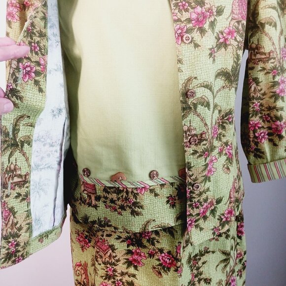 Sharon Young, SZ 12, 3 PC Suit, Skirt, Top & Jacket, Elephant & Palm Tree Print - Picture 10 of 16